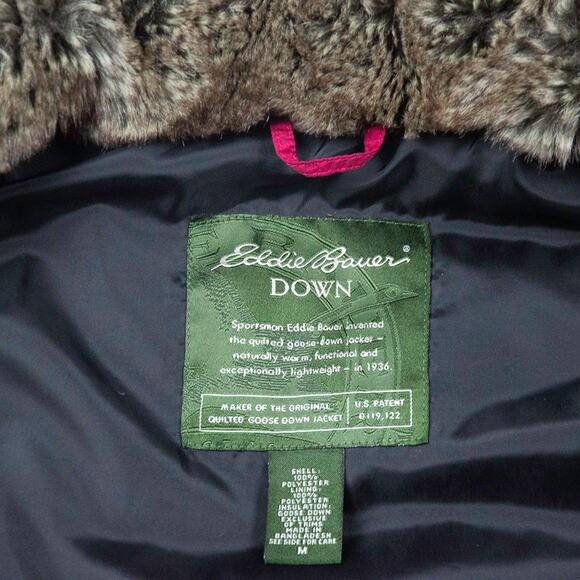 Eddie Bauer Womens Quilted Burgundy Red Goose Down Faux Fur Collar Vest M - Picture 5 of 10